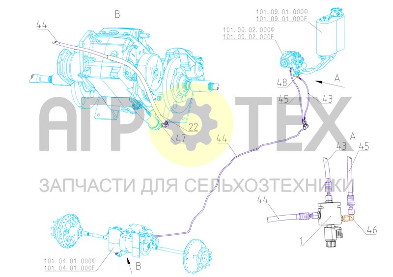 Чертеж Гидросистема стояночного тормоза (101.09.08.000Ф)